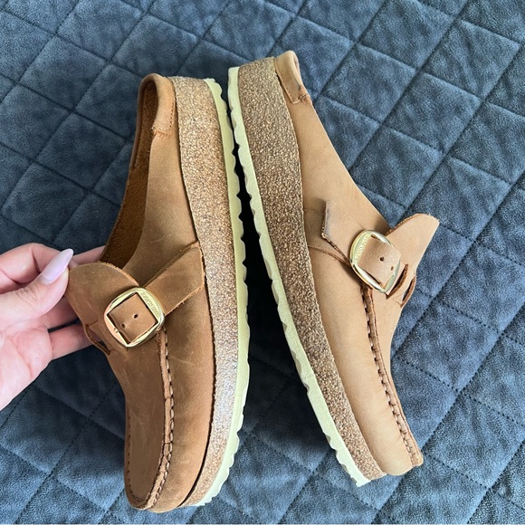 Birkenstock Buckley Clog Shoes Women’s Size 8 Cognac Brown Oiled Leather Tan - Picture 8 of 12